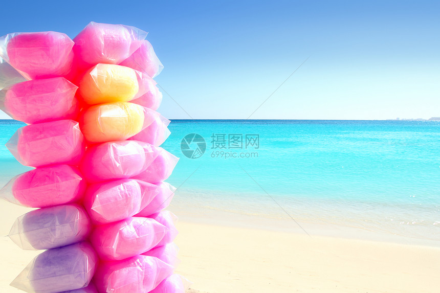 加勒比海滩的棉花糖果多彩图片