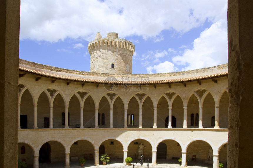 马洛卡Palma市Majorca的城堡堡垒画廊走廊历史回廊假期纪念碑庭院柱廊拱廊图片