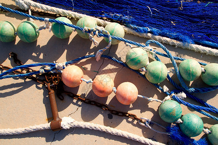 素材鱼网渔船专业捕捞渔捞船钓鱼手工纺织品材料渔夫宏观绳索塑料织物细绳编织背景
