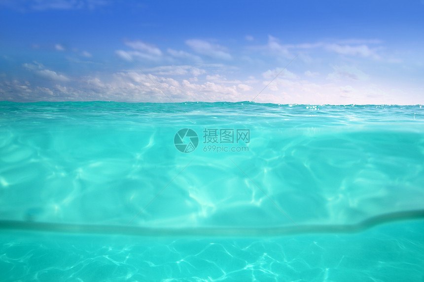 水线加勒比海水下和蓝色海液体海浪宏观海洋假期场景热带地标天堂波纹图片