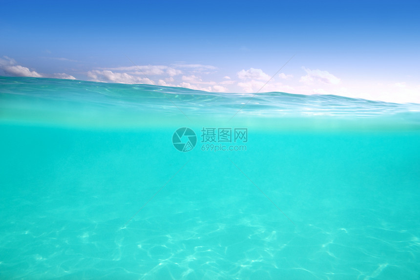 水线加勒比海水下和蓝色海假期天堂液体波纹地标地平线海洋海浪天空宏观图片