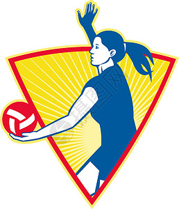 排球运动员发球侧玩家女性女士插图艺术品女孩服务背景图片