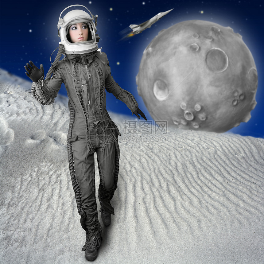 宇航员时装服装站女性太空服头盔科幻女太空人女士月亮星星指挥官轨道少女手套蓝色图片