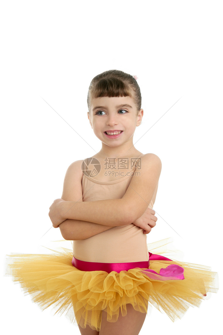 Ballerina 小女孩肖像 在演播室上工作室冒充幸福童年眼睛芭蕾舞乐趣舞蹈裙子喜悦图片