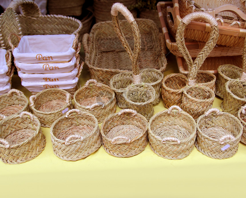 西班牙篮子芦苇手工工匠纤维文化古董装饰稻草缝纫织物图片