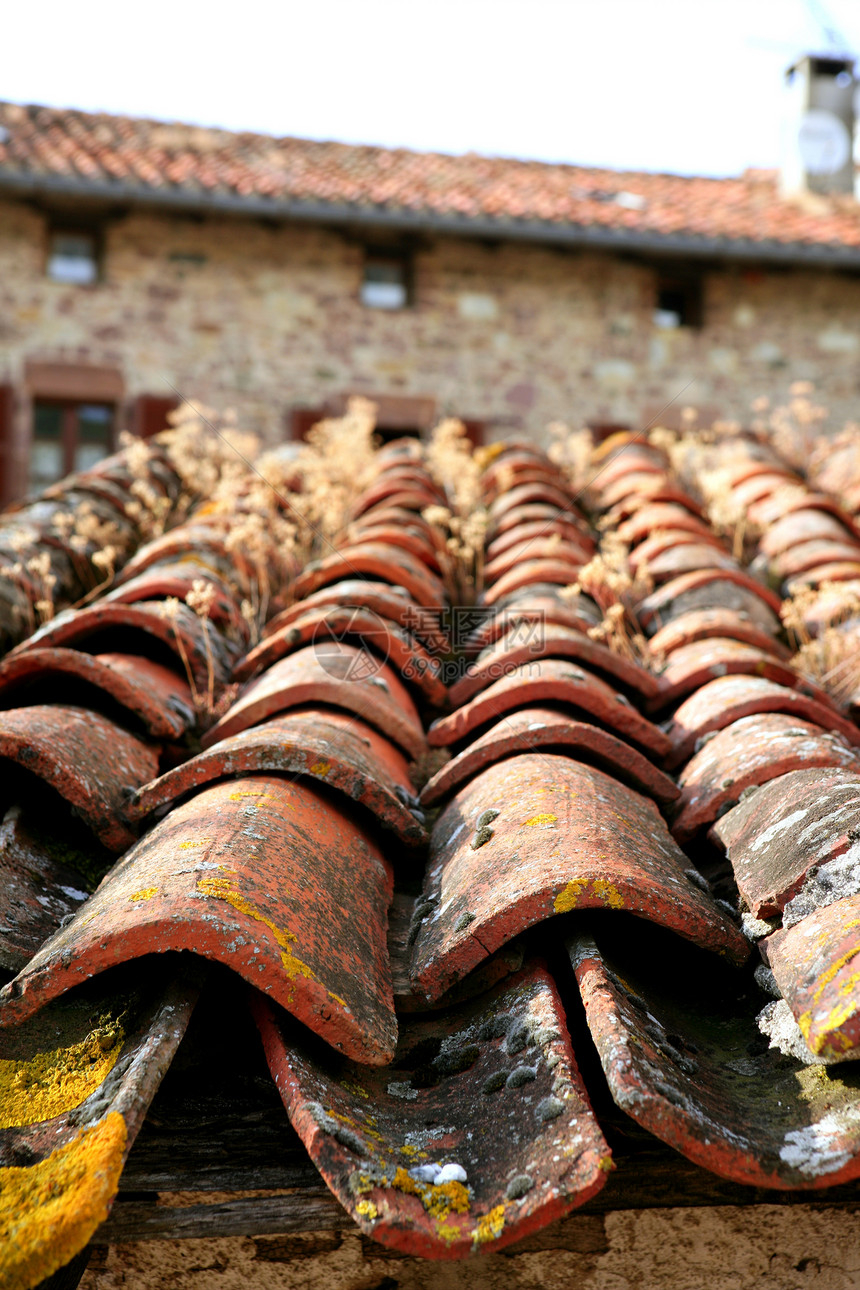 石屋屋顶瓷砖的建筑图案图片