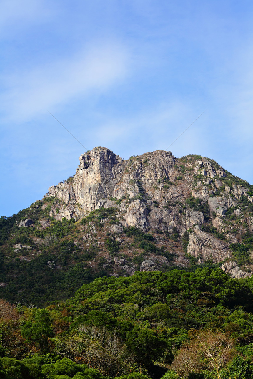 狮子石 香港精神的象征蓝色天空城市市中心白色晴天绿色岩石狮子爬坡图片