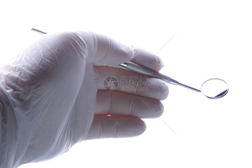 钢手套反光镜玻璃卫生员诊断疼痛乳胶镜子牙科反射乐器橡皮图片