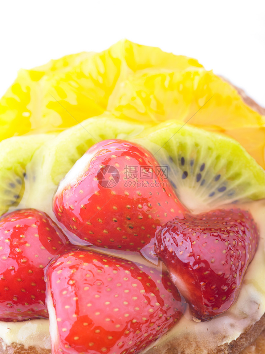 草莓 Kiwi和果冻蛋糕中的橙子明胶宏观甜点红色茶点绿色食物水果奇异果图片