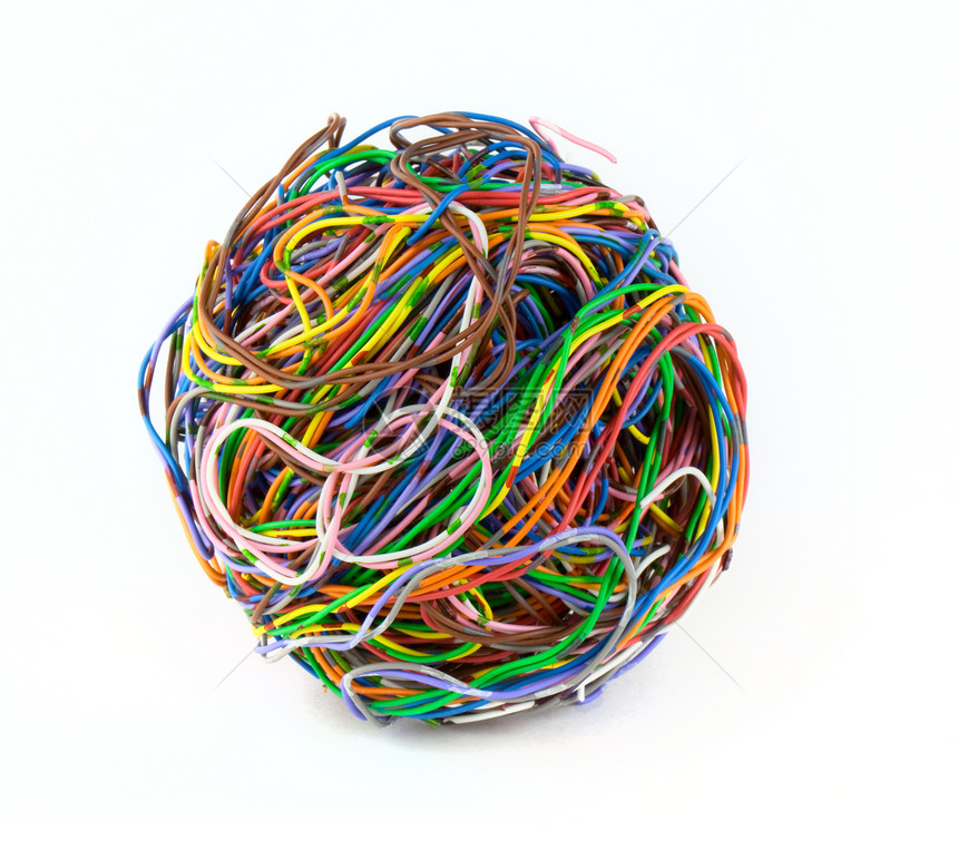 彩色线球互联网导体天线绿色电缆网络黄色白色电话圆形图片