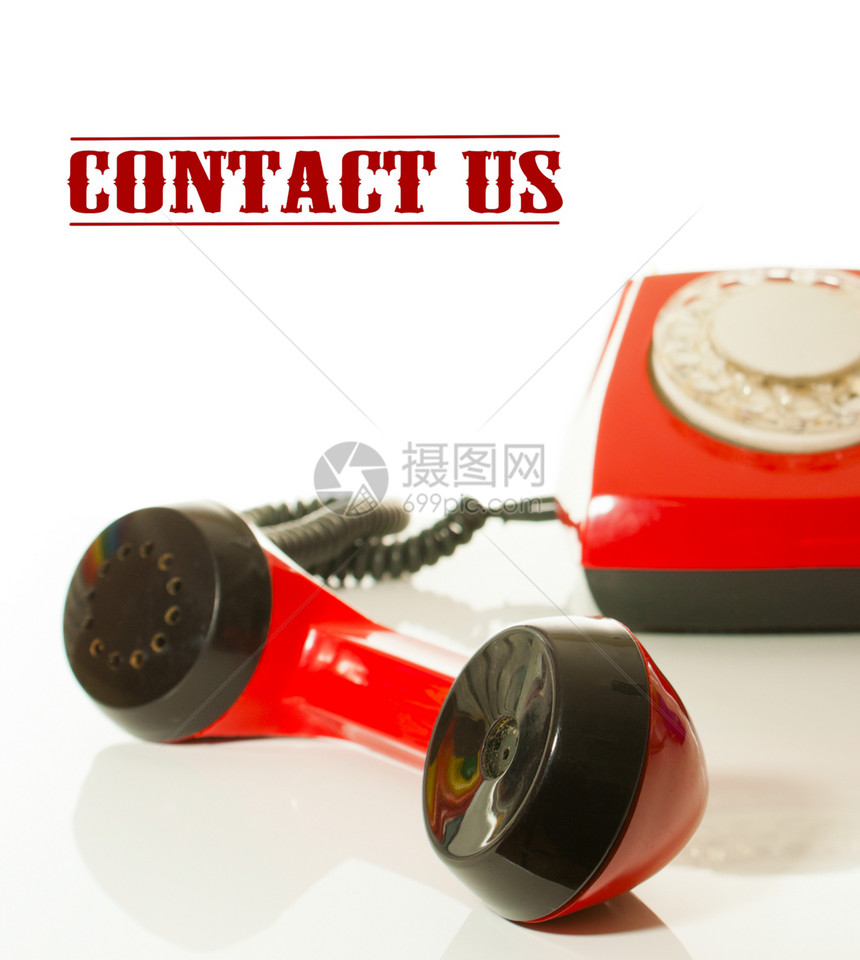 红式老旧电话  联系我们的概念拨号器具数字古董电讯电缆通讯塑料复古技术图片