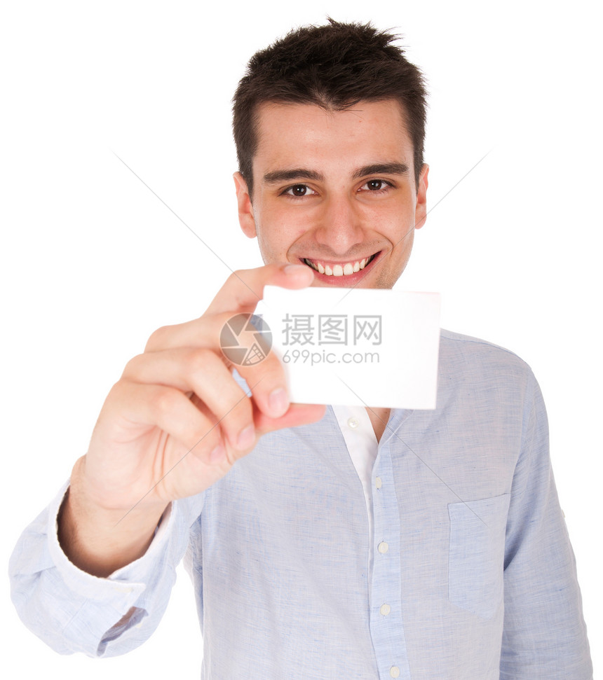 持持证男子白色成人商业纸板展示问候广告快乐男性成功图片