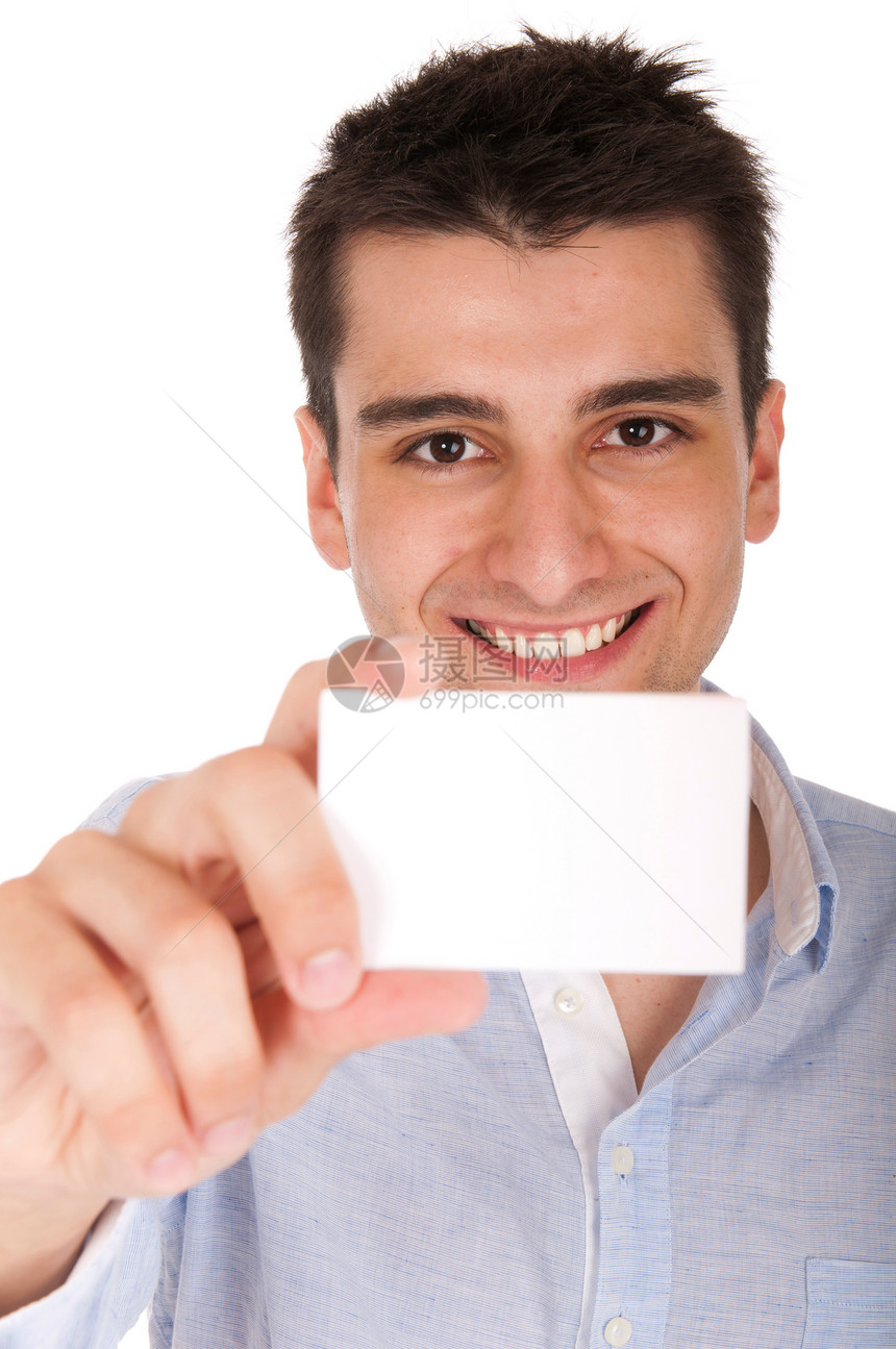 持持证男子男性问候白色空白广告微笑商业成功纸板卡片图片