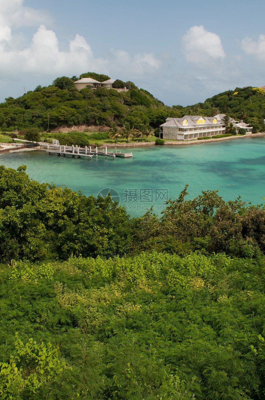 安提瓜长湾海岸码头天空支撑蓝色海景旅行热带港口房屋图片