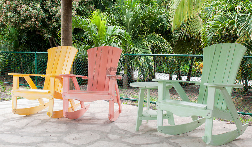 摇椅甲板棕榈植物群橙子家具假期热带摇杆座位阳台图片