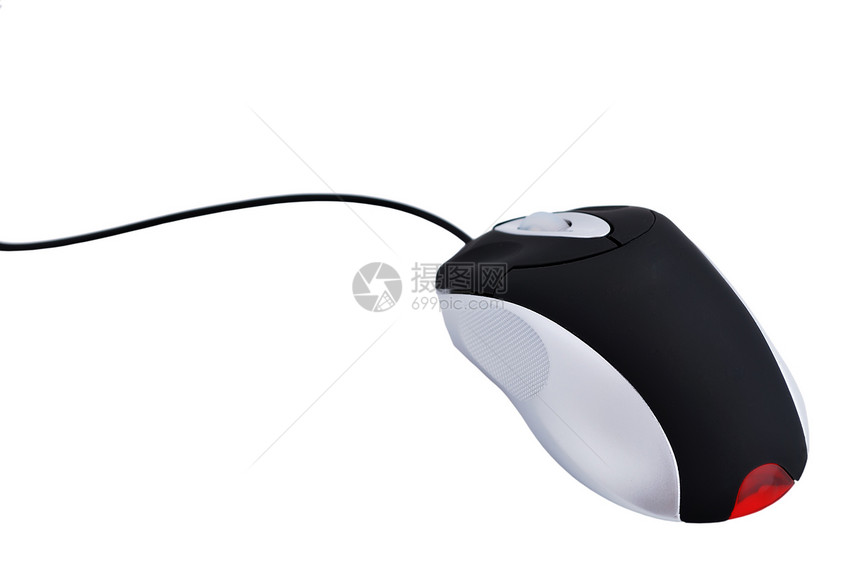 计算机鼠标光学按钮黑色白色红色滚动车轮电气互联网电缆图片