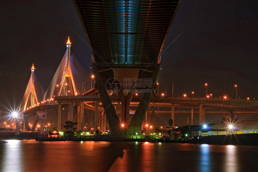 曼谷大桥建筑港口吊带面板地标电缆过山车工程密蓬天空图片