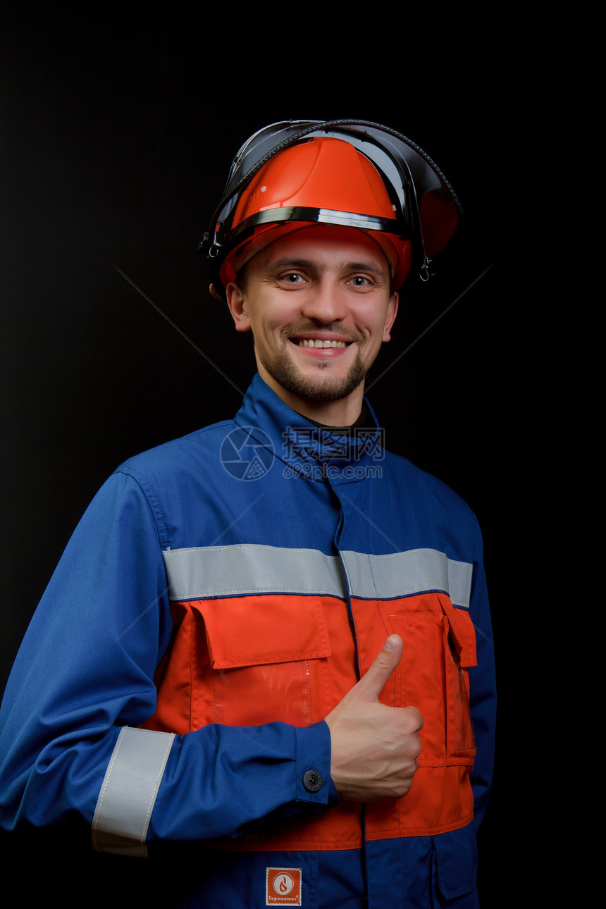 身穿制服和头盔的工人管道建设者男人维修技术员工作工作服帽子服务活力图片