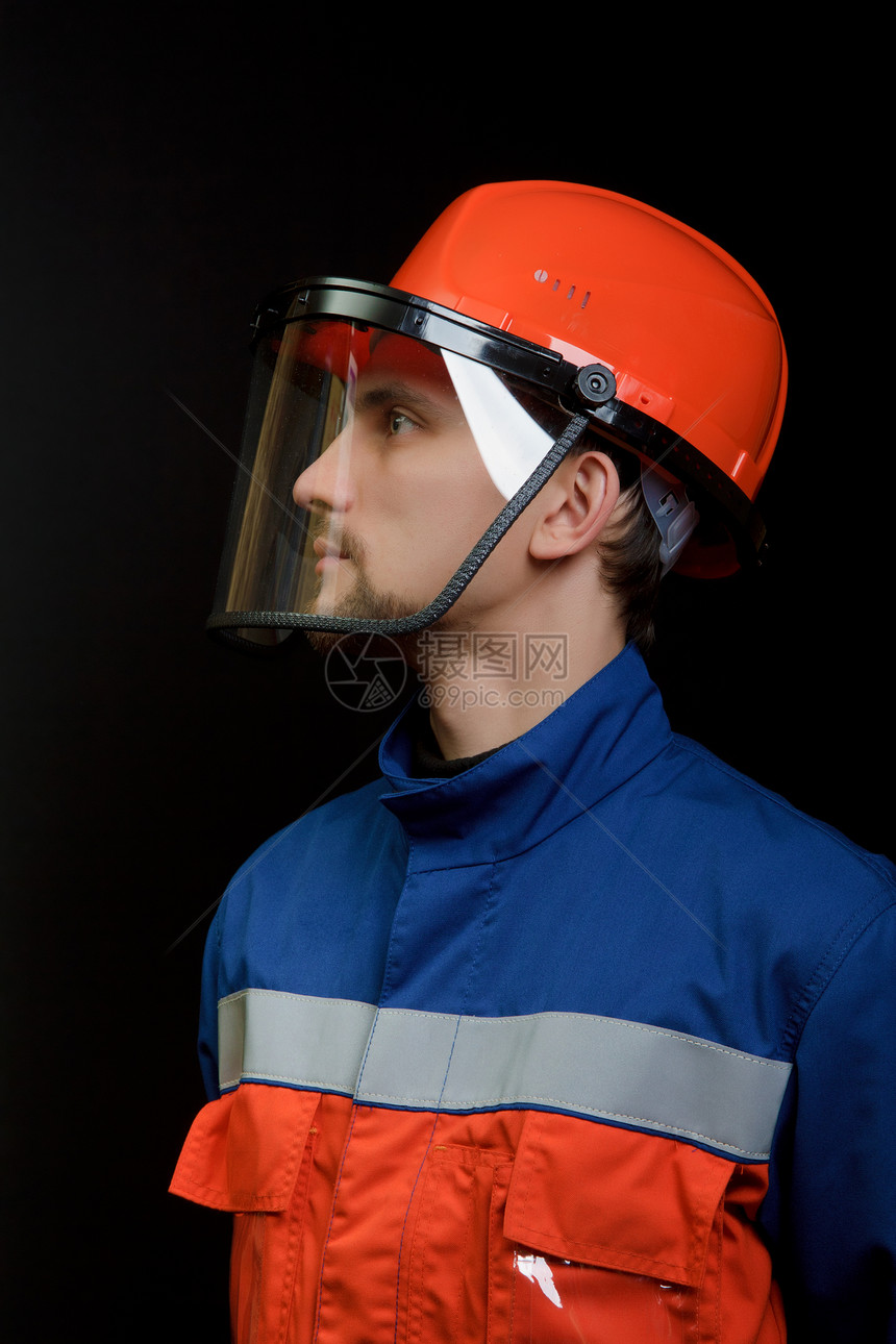 身穿制服和头盔的工人工作服活力男人工程师套装维修工作建设者腰带红色图片