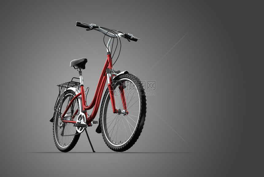 灰色背景的三维地自行车特技闲暇红色酒吧插图运动工作踏板环境速度图片