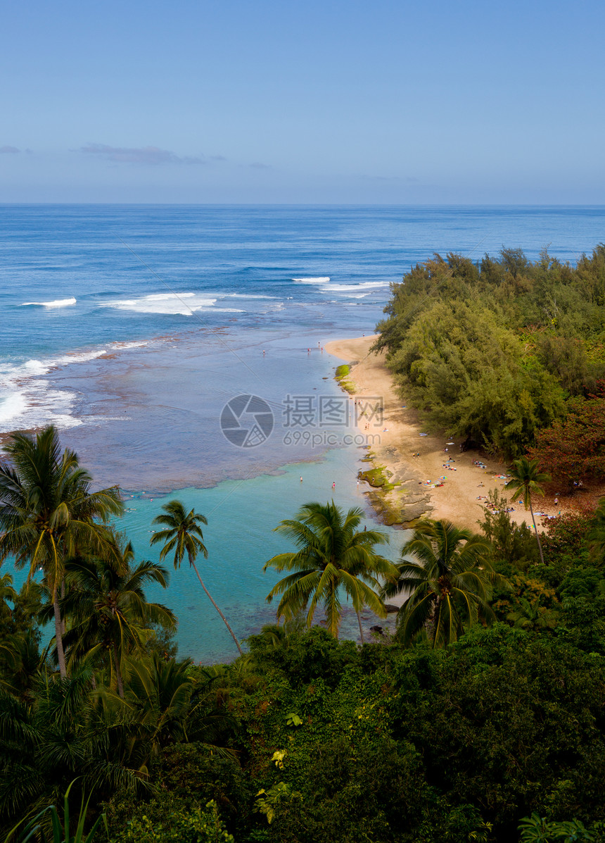 Kauai的Kee海滩晴天天堂公园沿海旅行海景天空明信片冲浪海岸图片