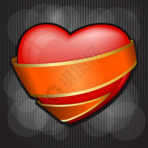 情人节的心用橙色丝带包着背景图片