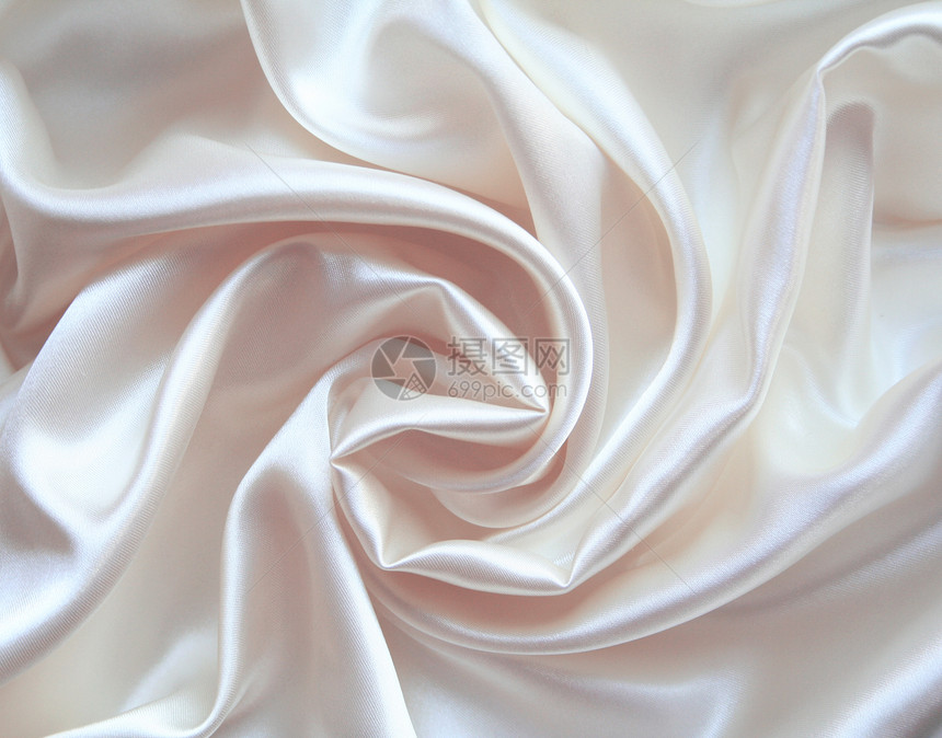 作为婚礼背景的平滑优雅白色丝绸投标涟漪布料织物曲线新娘奢华寝具折痕图片