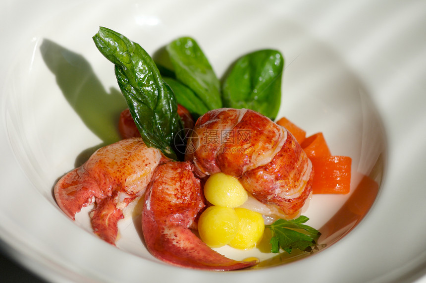 龙虾盘柠檬盘子健康美食午餐异国用餐沙拉饮食植物图片