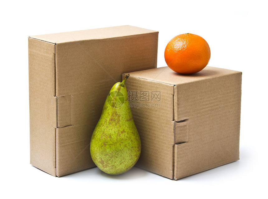货物和产品纸板盒贮存纸板橘子瓦楞商品食物邮件包装正方形棕色图片