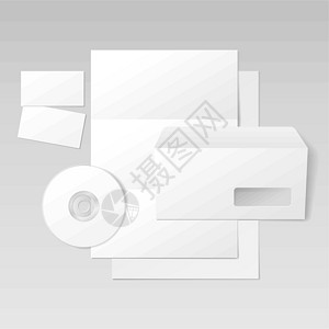 企业风采空白信 信封 名片和光盘组合投资绘画身份阴影白色企业空白折叠邮件插画
