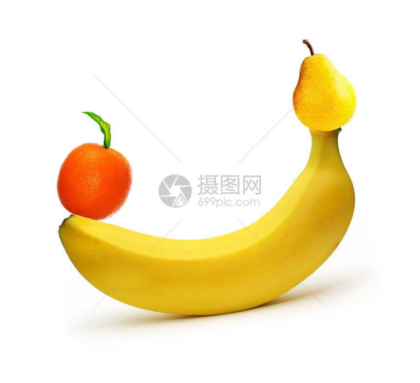 香蕉和含橘子的成熟梨图片