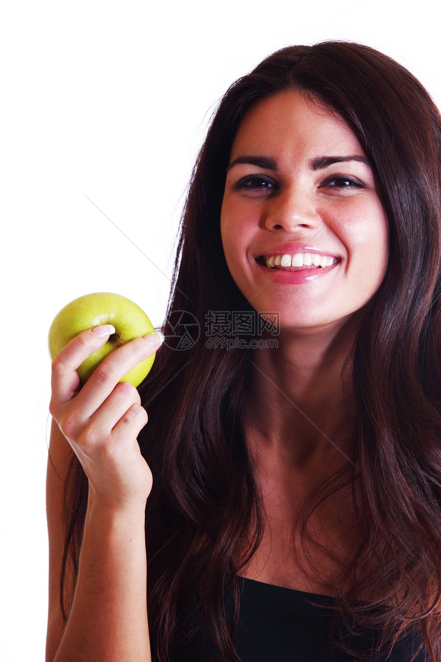 吃苹果水果保健金发女郎生活活力卫生营养牙齿食物头发图片