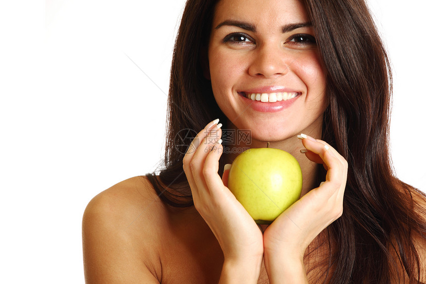 吃苹果生活活力女性营养金发女郎食物头发金发喜悦牙齿图片