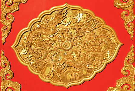 在中国木制门上的金装饰艺术细节背景图片
