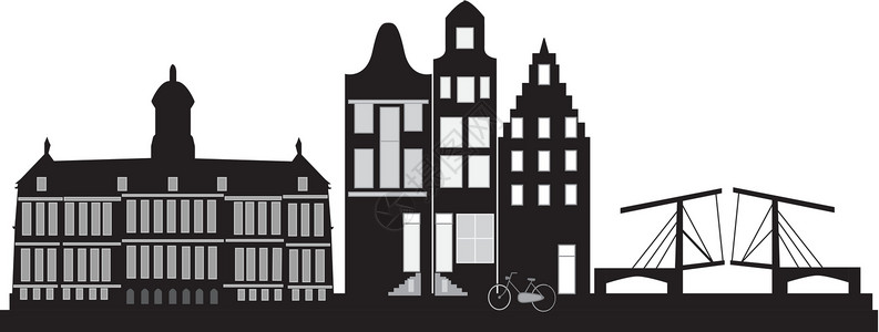 荷兰山墙房子阿姆斯特丹天线荷兰插画