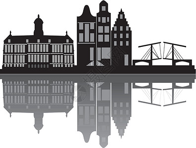 荷兰山墙房子阿姆斯特丹反射天线插画
