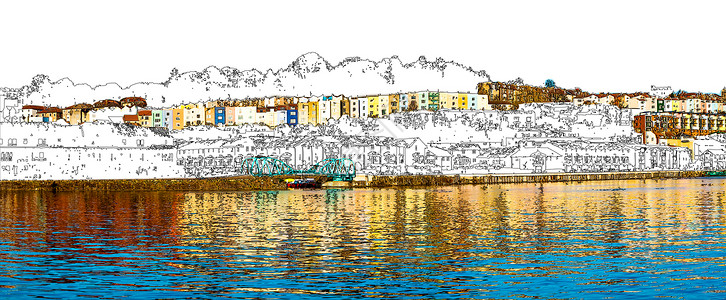 布里斯托尔漂浮港口照片和插图拼贴背景图片