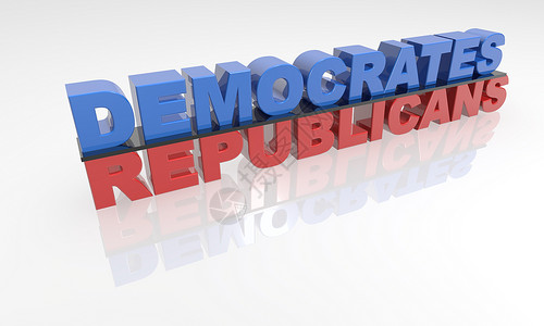 三维民主共和党3D文本 红色和蓝色背景图片