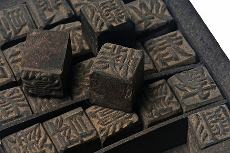 中国古董印刷字母木头脚本乡愁宏观打字稿黑色字体版画打印背景图片