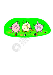 三只小猪在绿色的角上 收集橡子背景图片