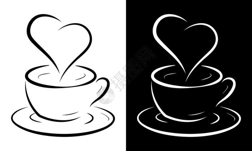 热蒸汽带有心脏符号的咖啡杯插画