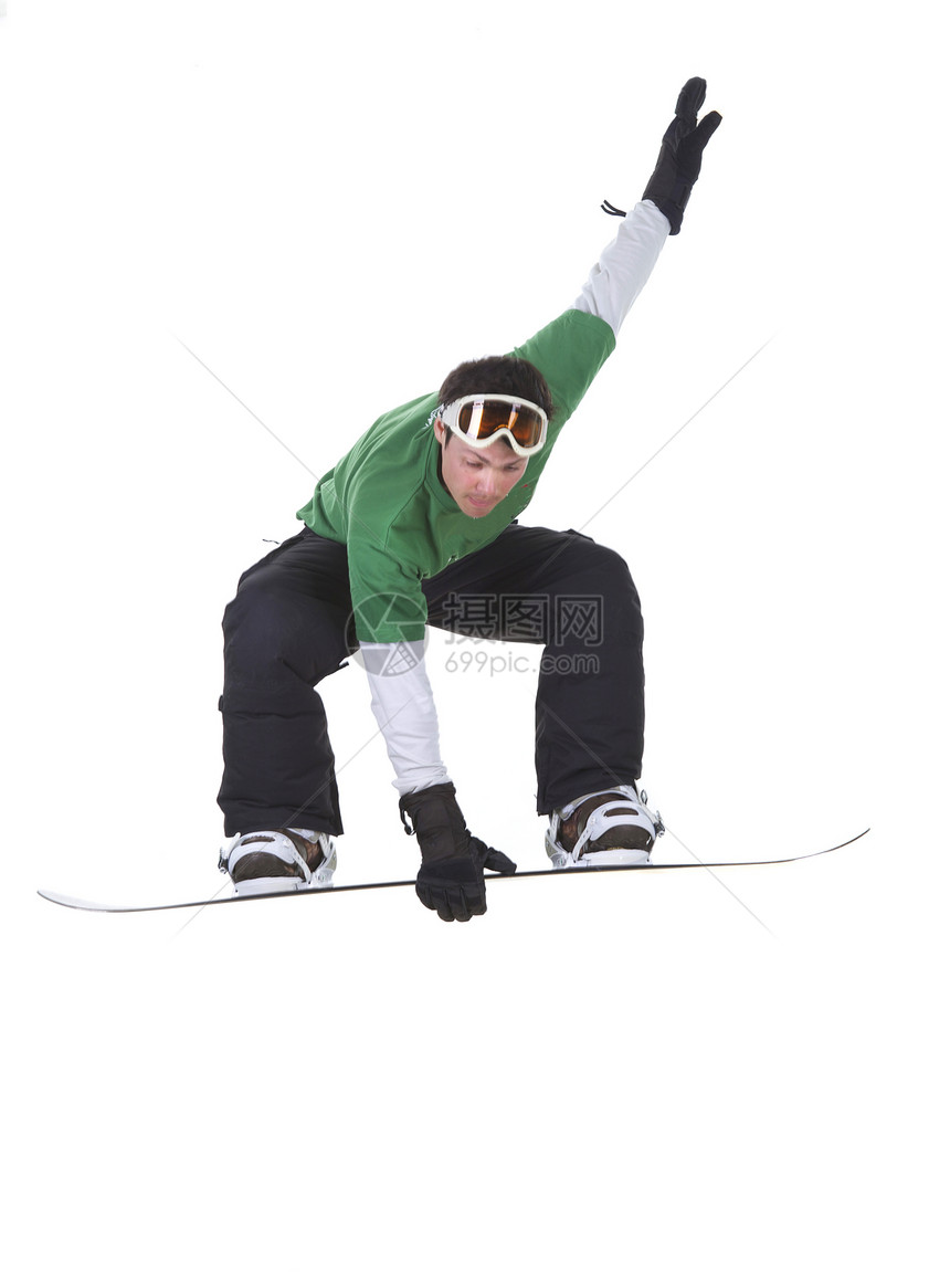 白上孤立的滑雪车面具骑士跳跃运动单板手套白色滑雪者男人男生图片