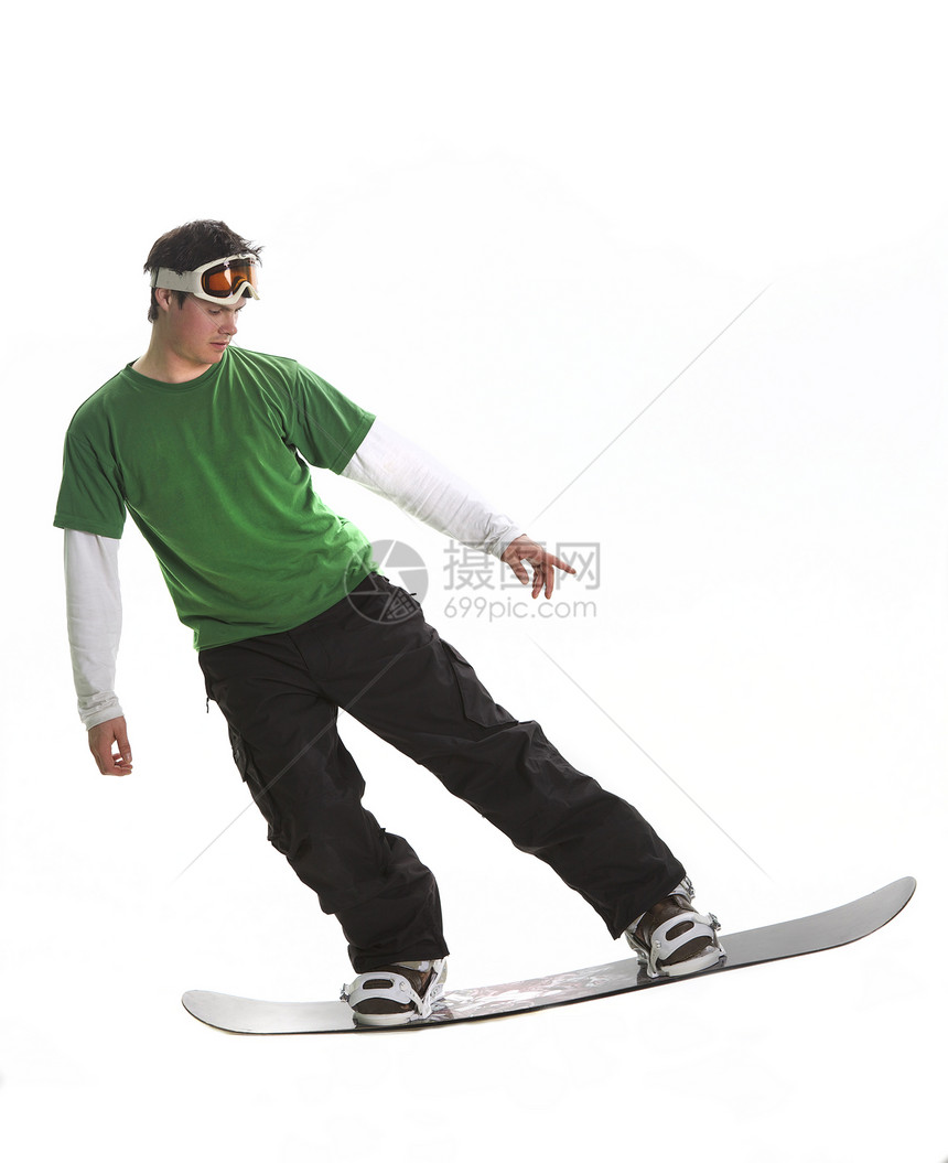 白上孤立的滑雪车骑士男人滑雪者男生运动单板面具手套白色图片