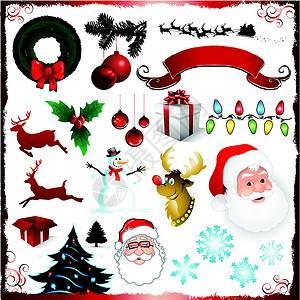 圣诞设计元素驯鹿盒子礼物装饰品糖果卡片甘蔗展示问候语背景图片