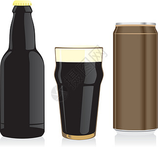 啤酒女郎孤立的黑啤酒瓶 玻璃和罐插画