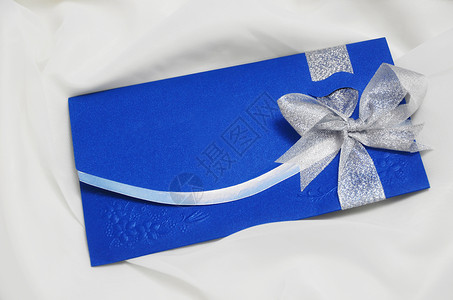 婚礼邀请卡蓝色白色丝带卡片背景图片