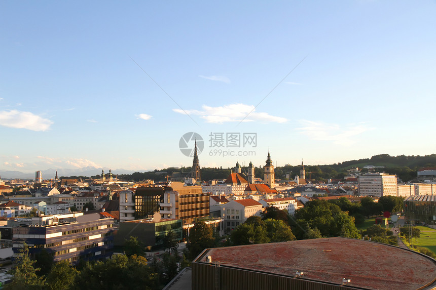 林夕阳建筑学天空市中心建筑日落蓝色全景日出教会城市图片