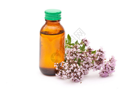 草药紫色红色百里香花朵草本药品叶子玻璃绿色粉色背景图片
