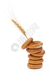 带小麦耳朵的百吉饼面包粮食烘烤白色营养食物谷物高清图片