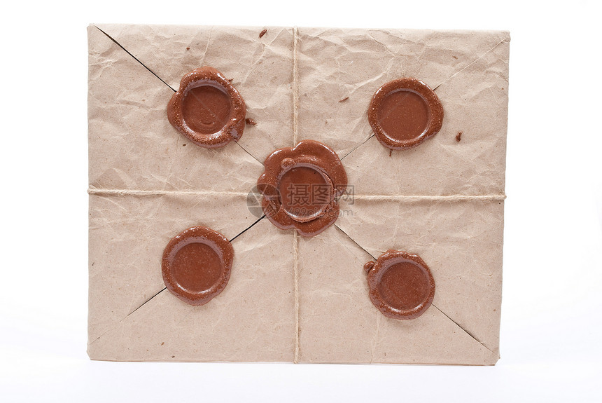密封信封空白红色海豹正方形棕色白色文档古董邮票图片